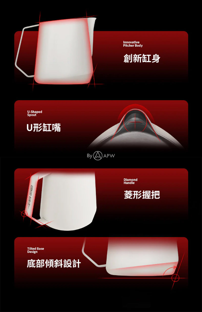MHW-3BOMBER GT Professional Latte Art Pitcher 600ml | Glossy/Matte Black | U-shaped Wide Spout ・ Powerful Convection Design