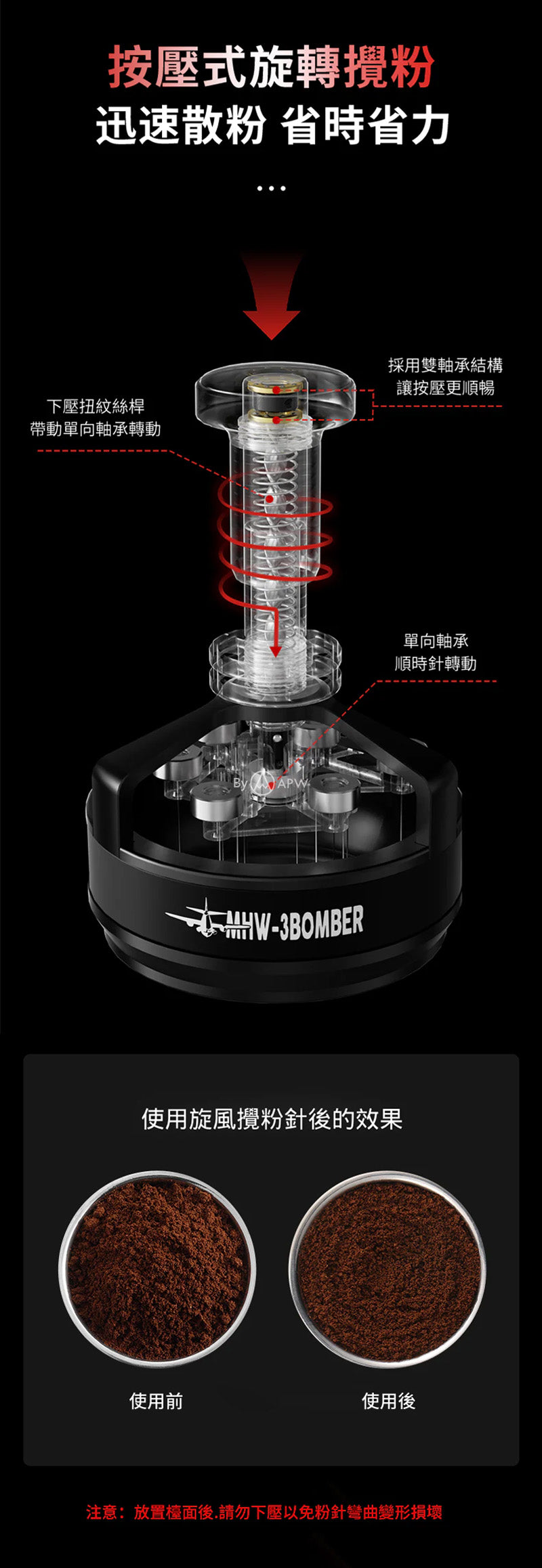 MHW-3BOMBER Distribuidor de café giratorio Cyclone de 58,35 mm | Aguja mezcladora profesional, resuelve el efecto canalización, negro